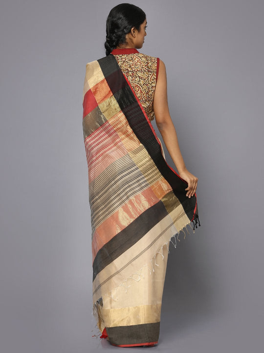 Beige silk cotton maheshwari saree