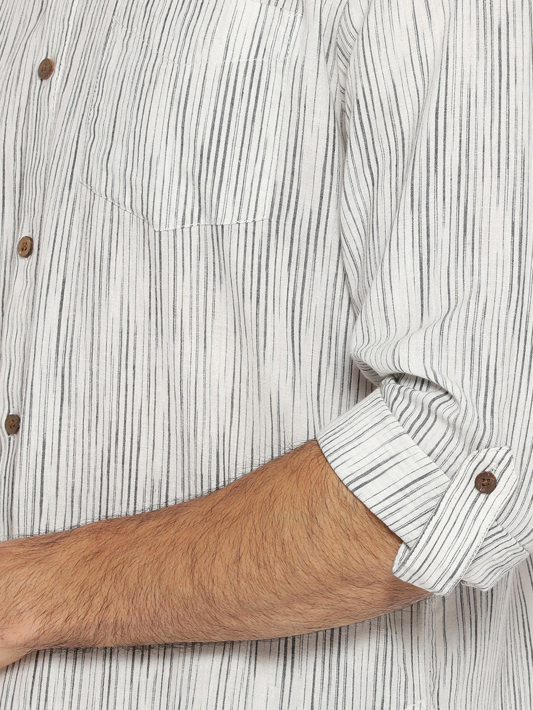 Black & white striped collared kurta
