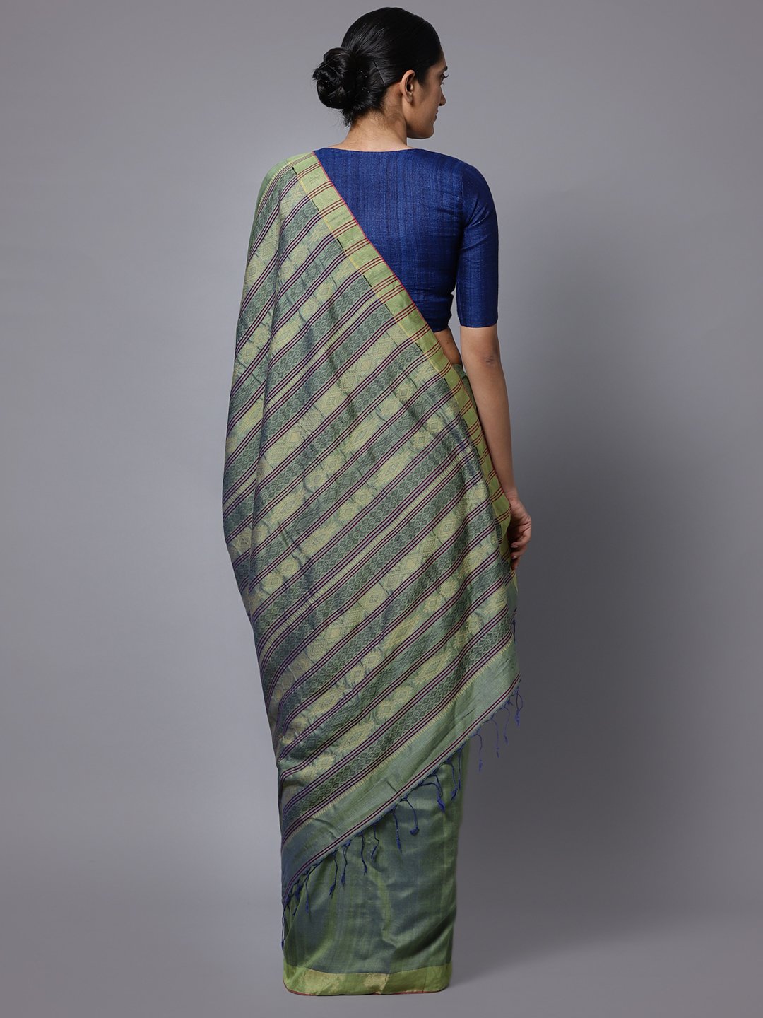 Blue green bengal soft cotton handloom saree