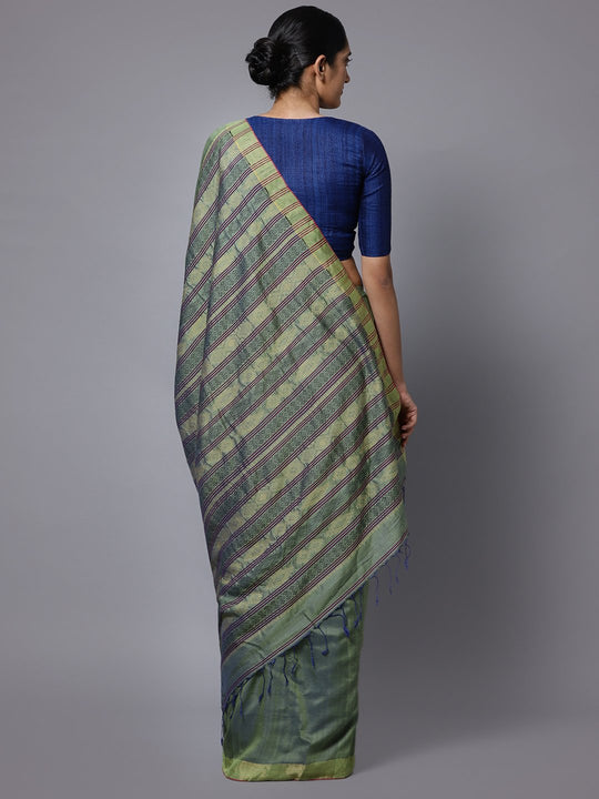 Blue green bengal soft cotton handloom saree