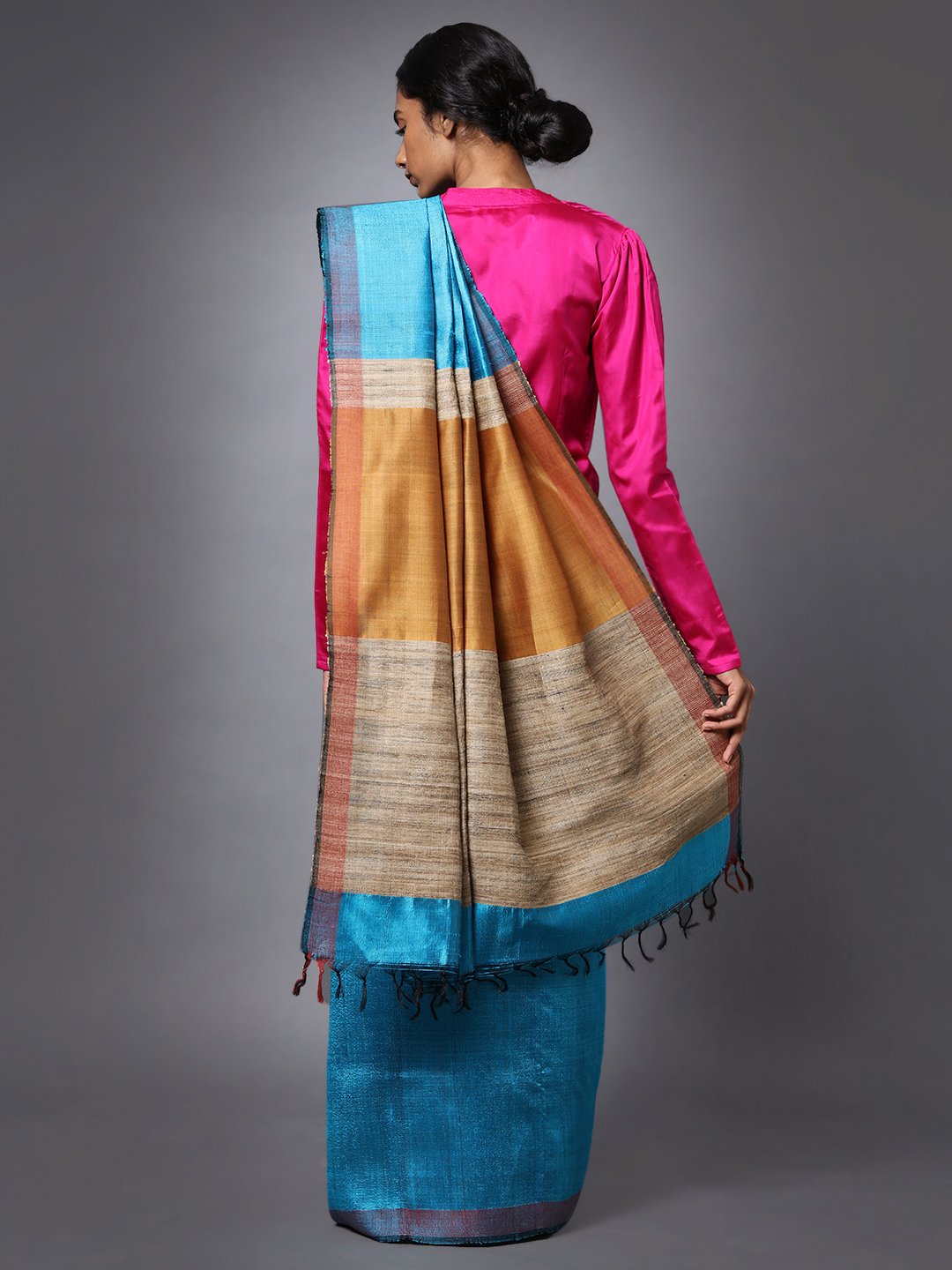 Sky blue handloom tussar silk saree