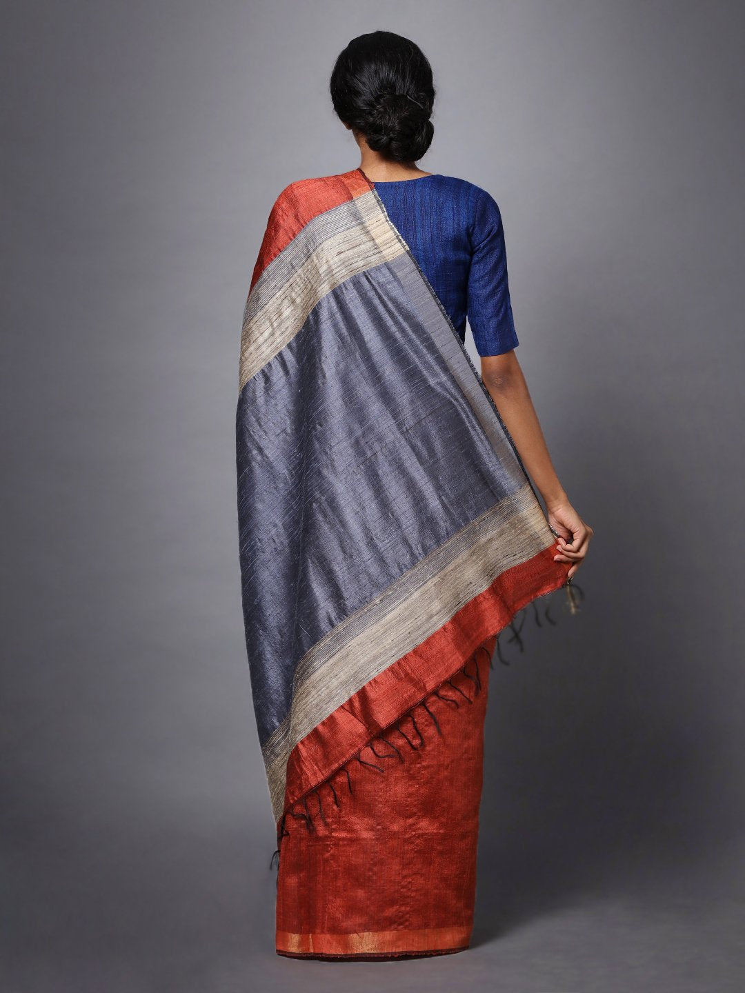 Brown red handloom tussar silk saree