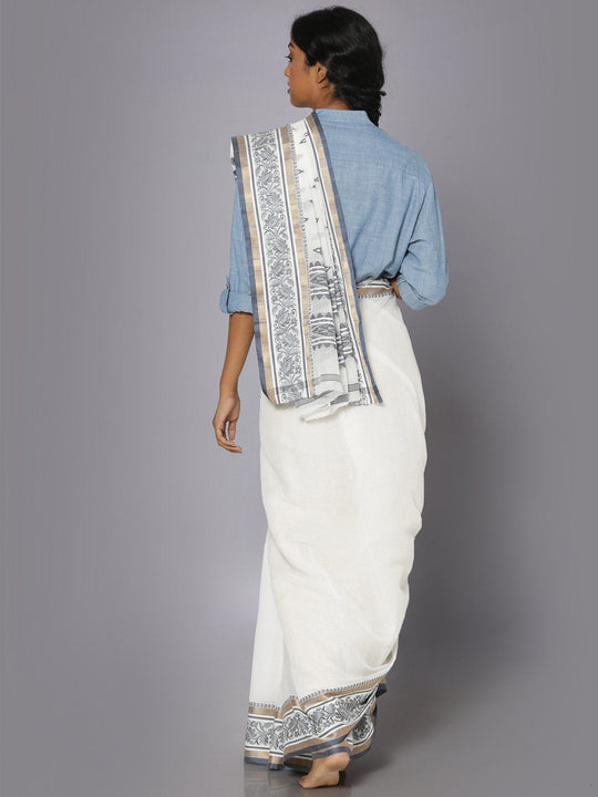White tant cotton saree
