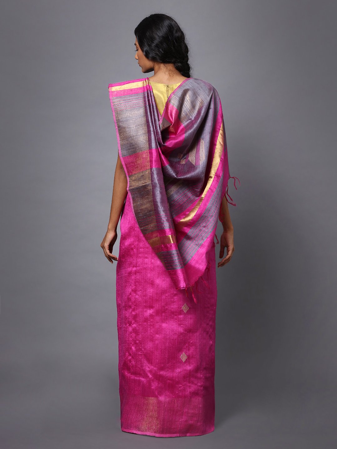 Pink handloom tussar silk saree