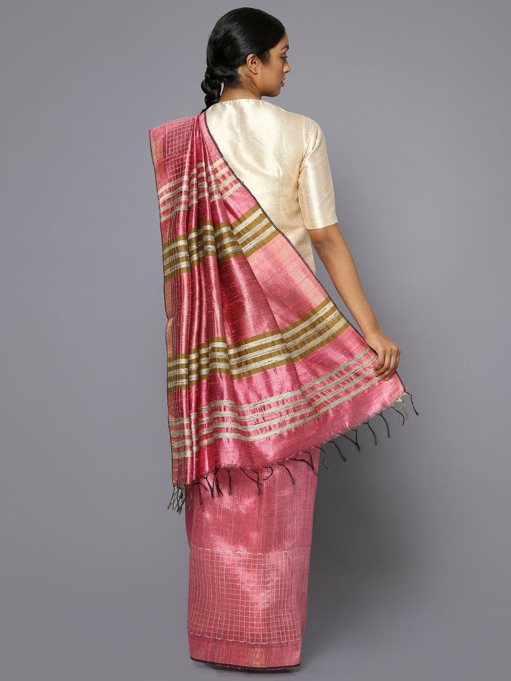 Pink tussar silk saree