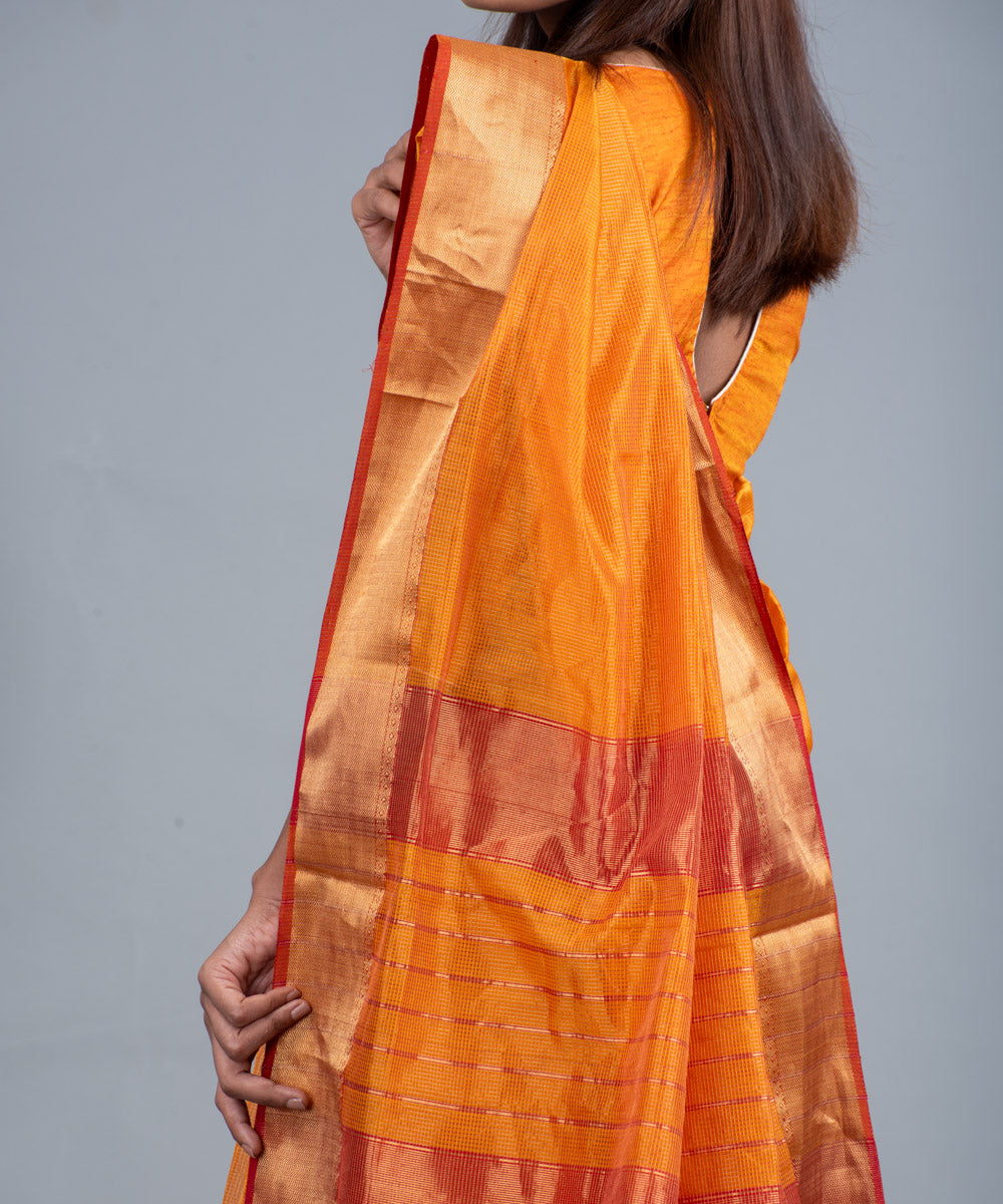 Orange handwoven maheshwari cotton silk saree