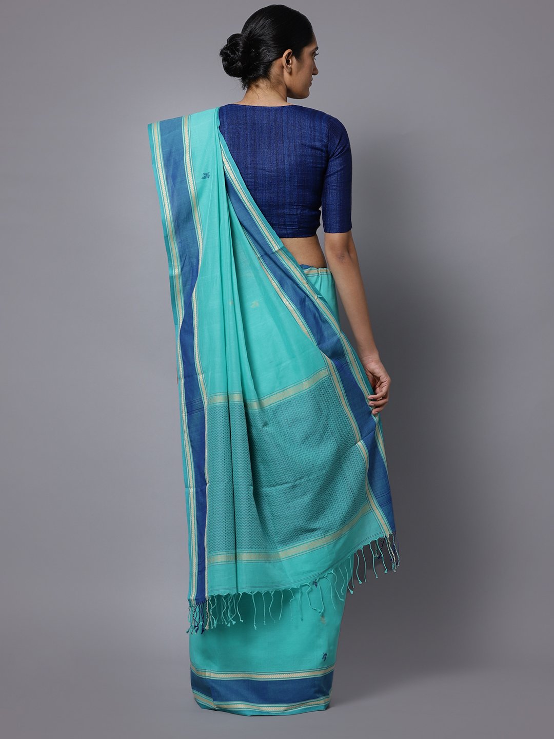 Sea green jamdani handloom cotton saree