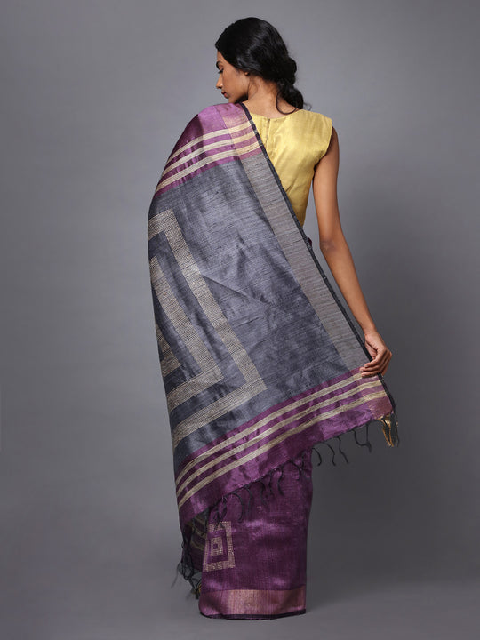 Purple Handloom Tussar Silk Saree