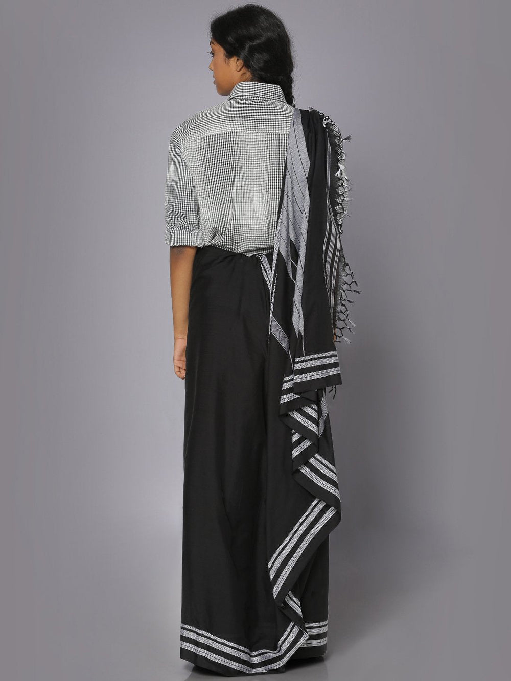 Plain jet black ilkal cotton saree