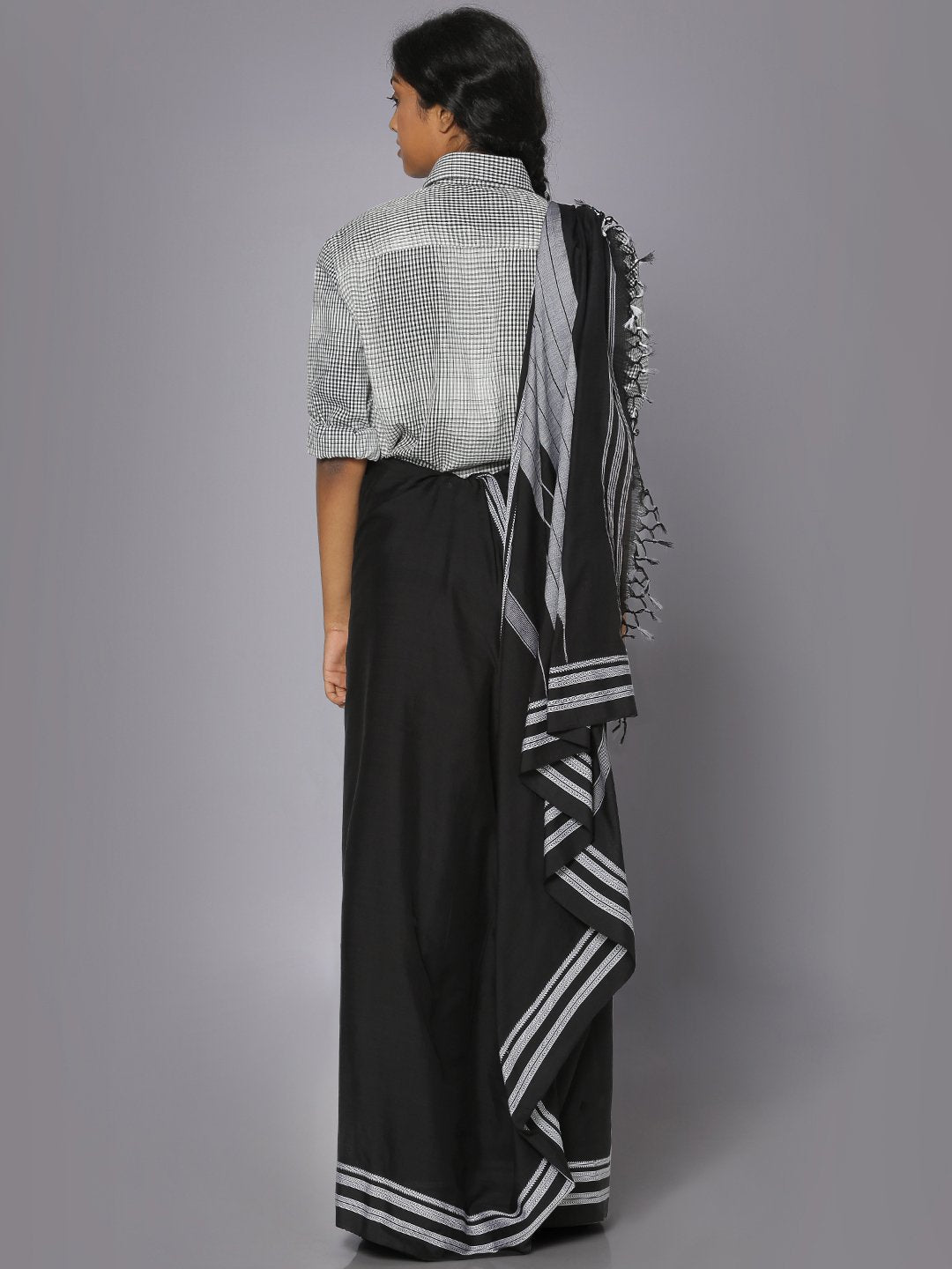 Plain jet black ilkal cotton saree