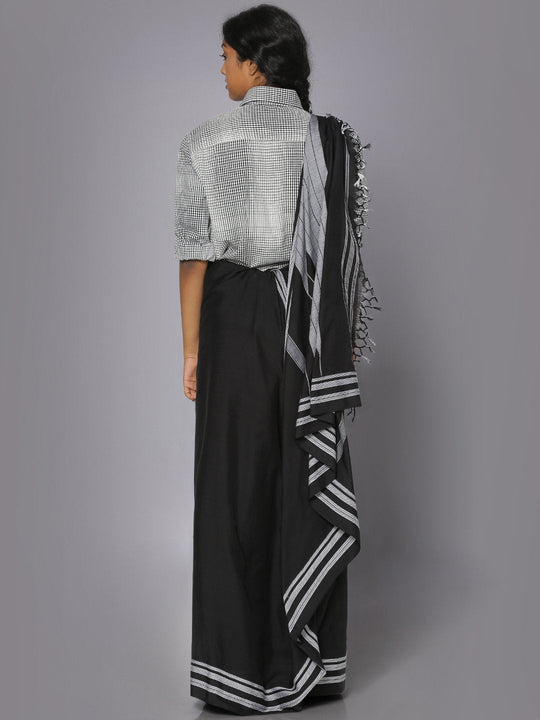 Plain jet black ilkal cotton saree