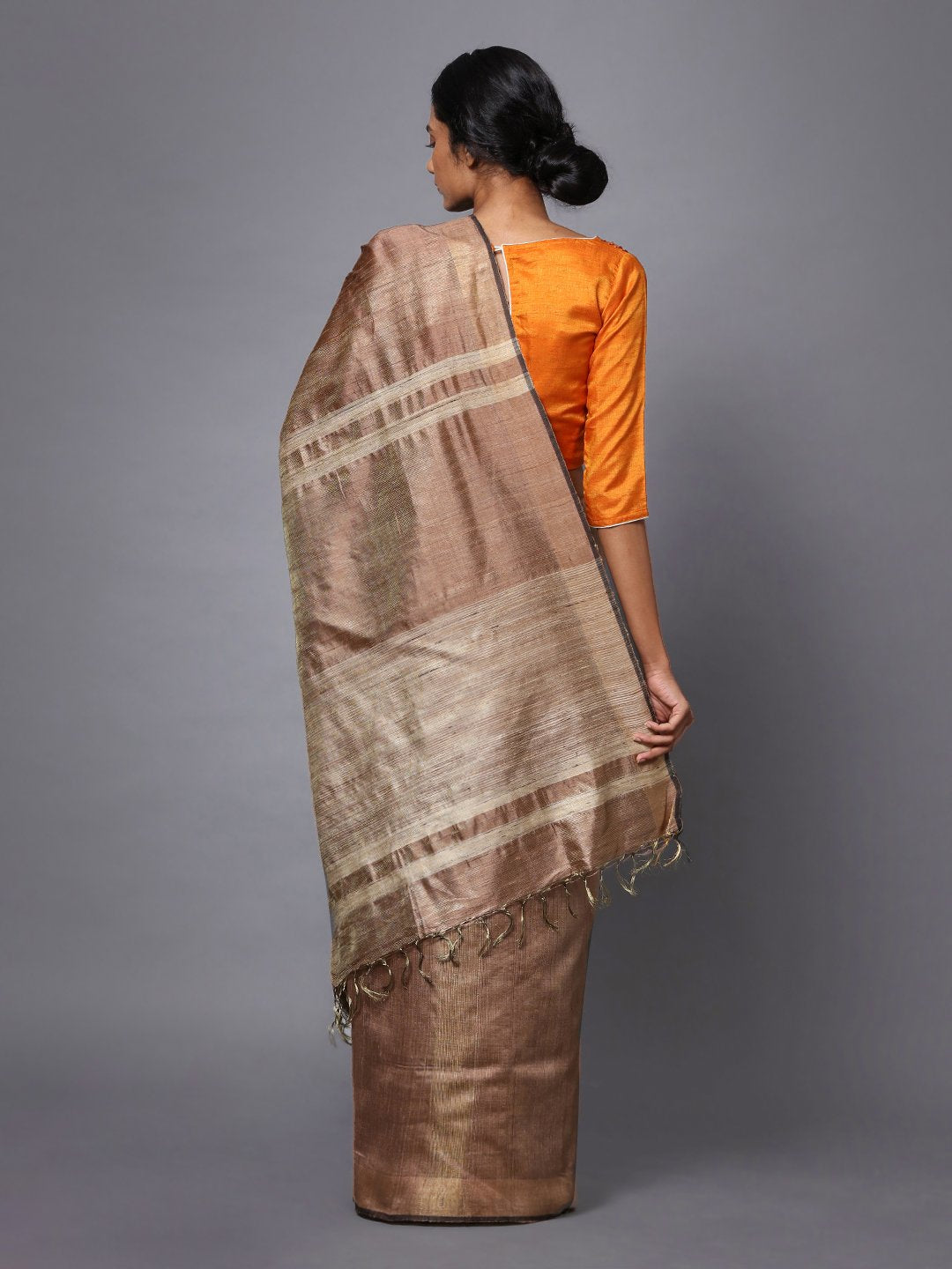 Light brown handloom tussar silk saree