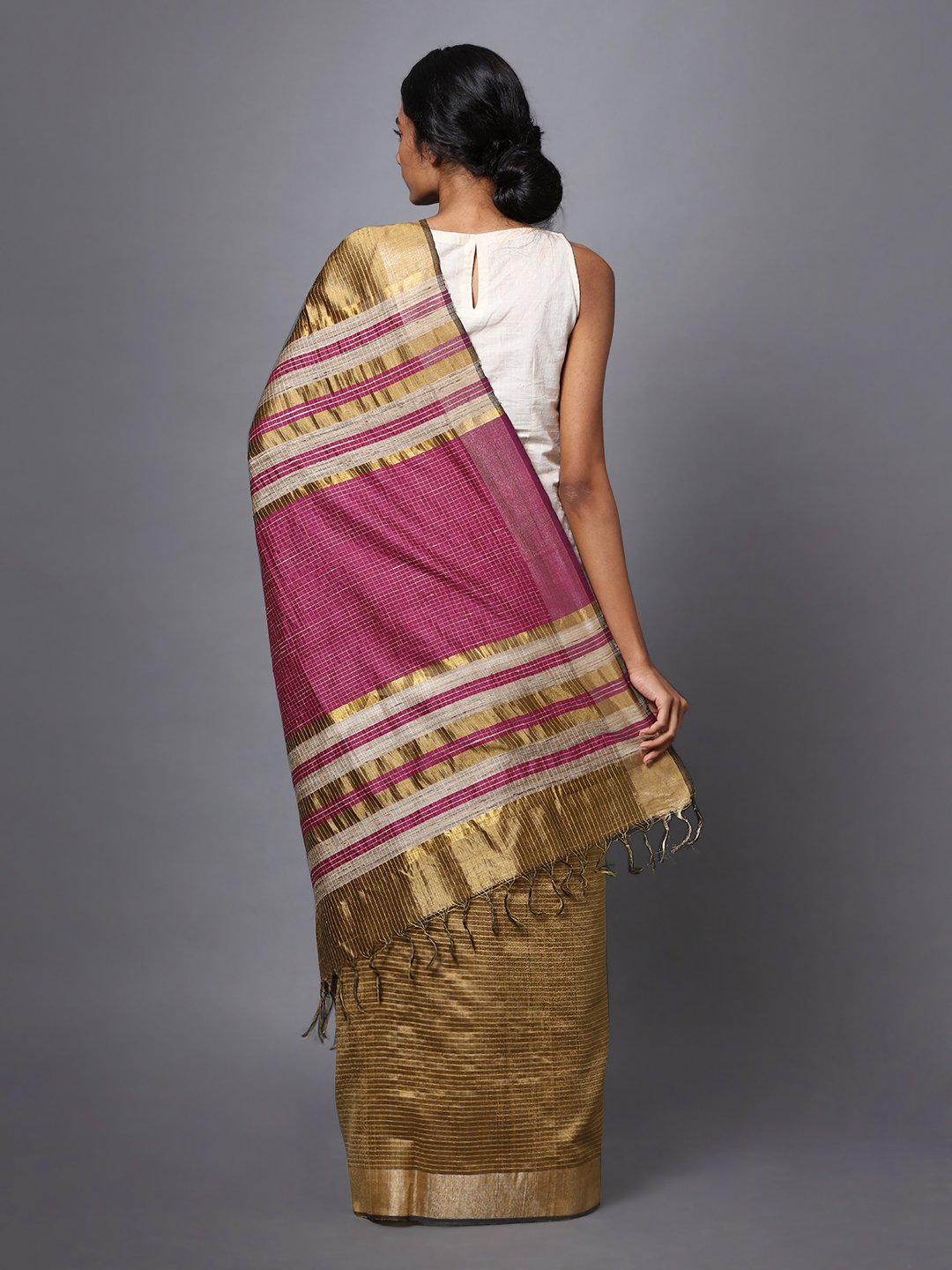 Olive brown handloom tussar silk saree