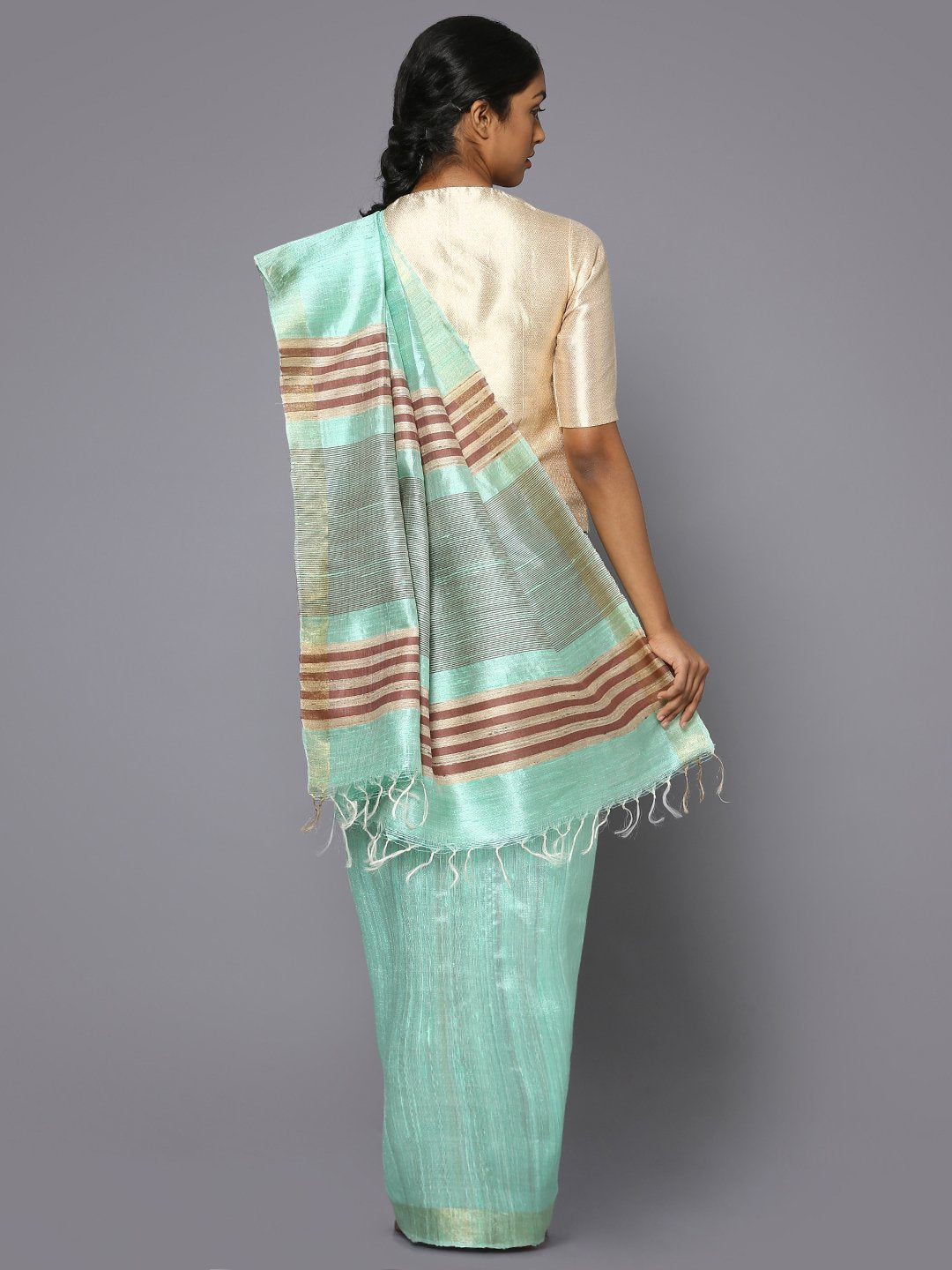 Aqua green tussar silk saree