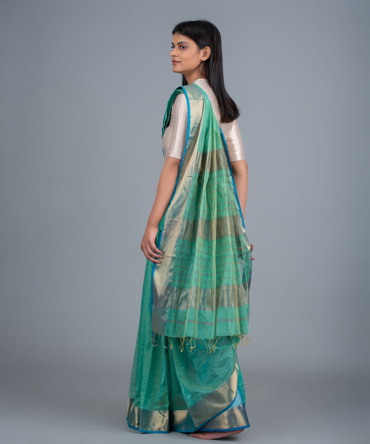 Sea green handwoven maheshwari cotton silk saree