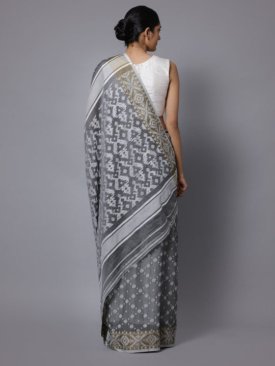 Grey jamdani bengal handloom cotton saree