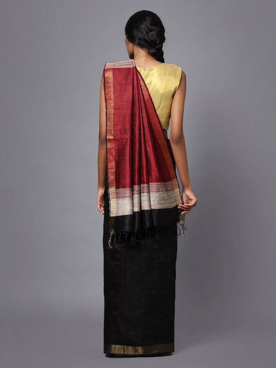 Black handloom tussar silk saree