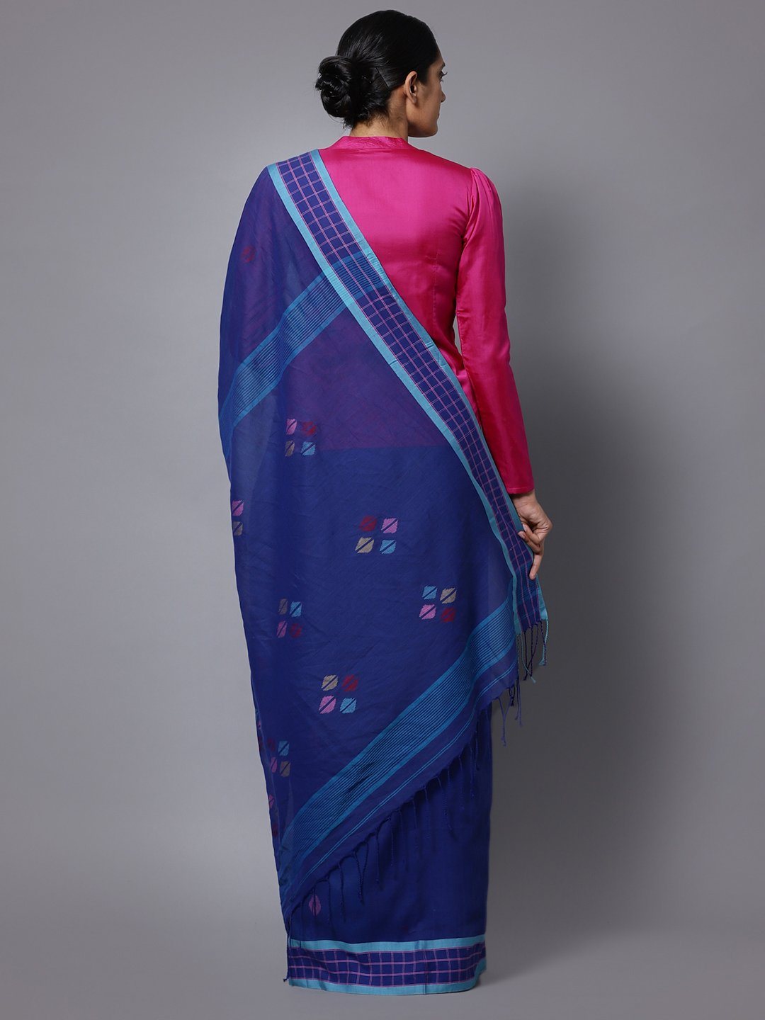 Navy blue handloom phulia cotton saree