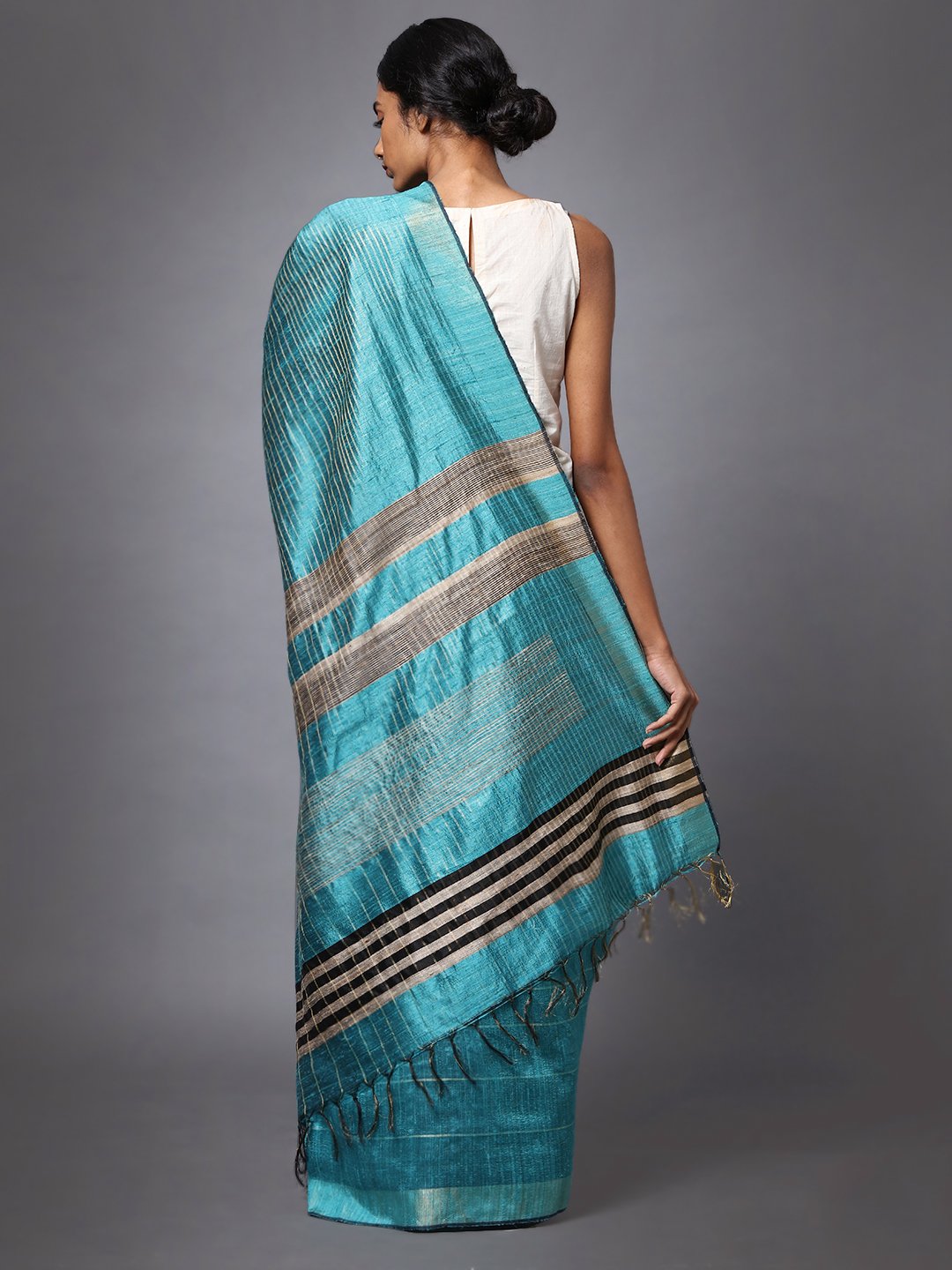 Blue handloom tussar silk saree