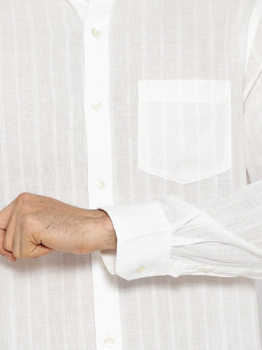 White on white striped regular collared shirt
