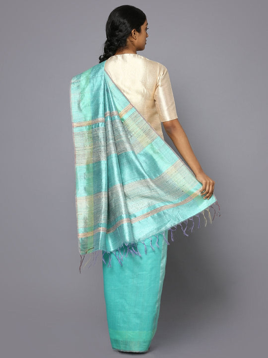 Aqua blue tussar silk saree