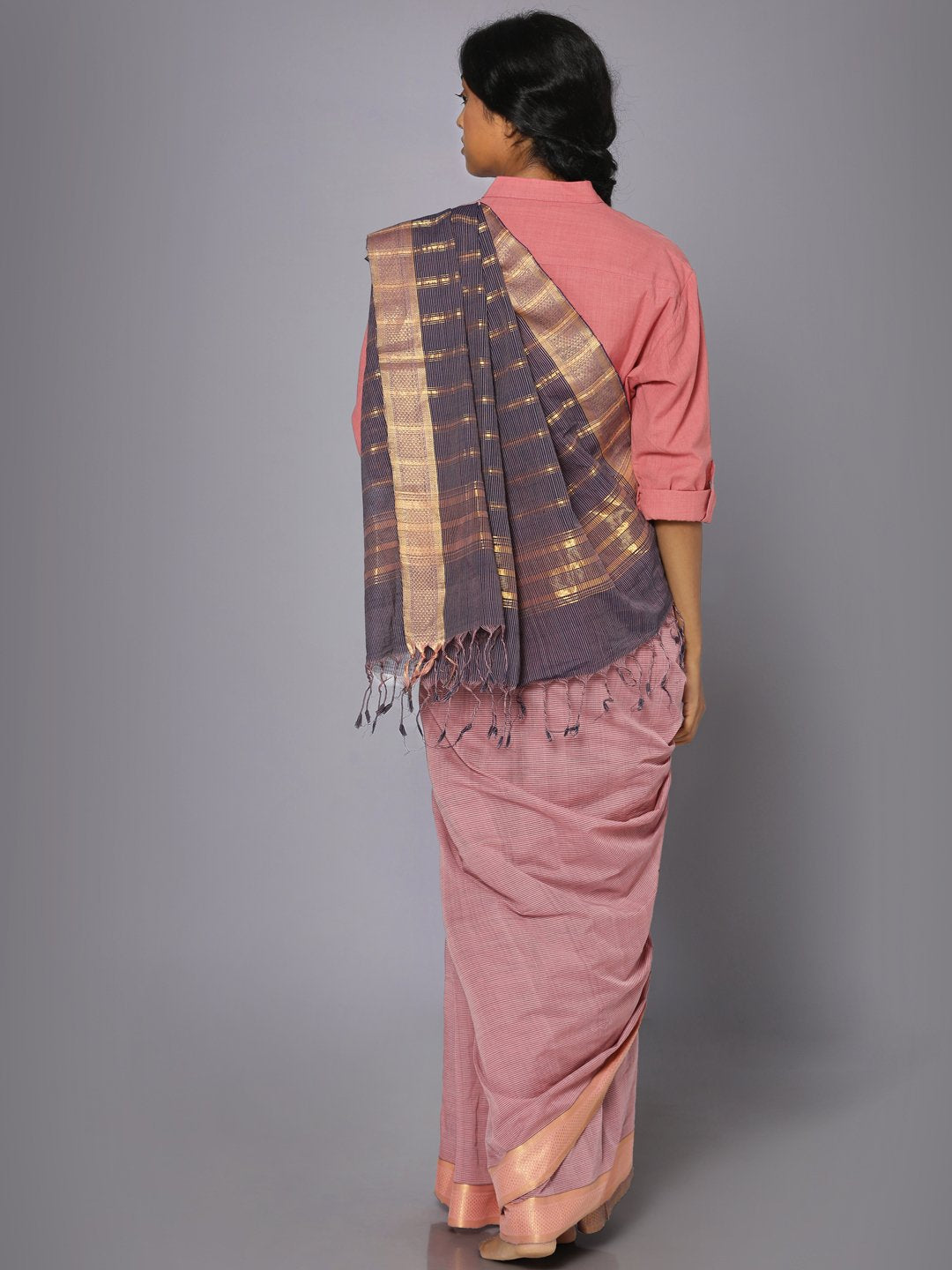 Blush pink mangalgiri cotton saree
