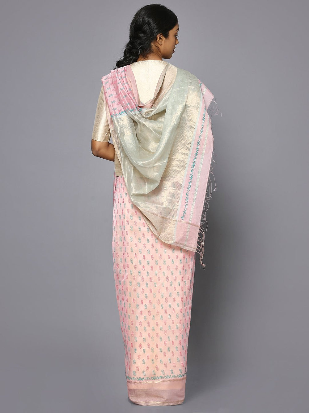 Light pink silk cotton printed maheshwari saree