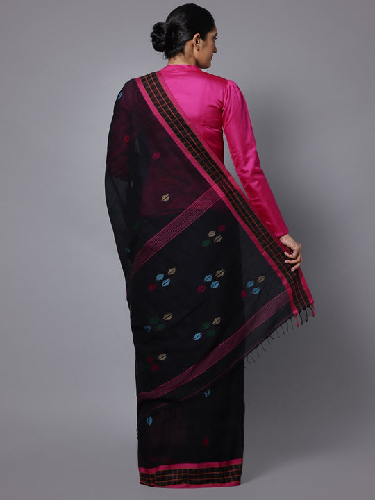 Black pink bengal soft cotton handloom saree