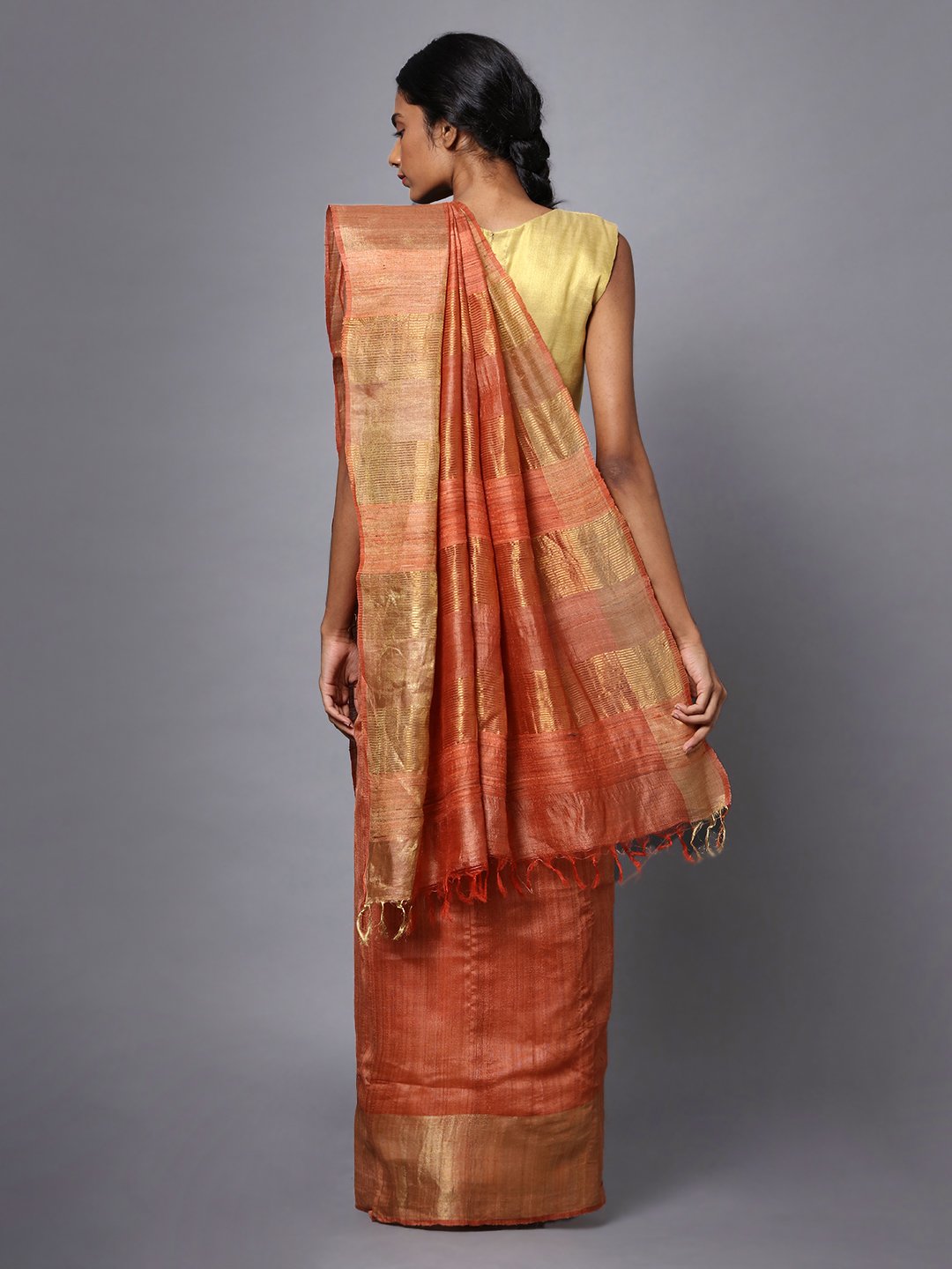 Handloom light orange tussar silk saree