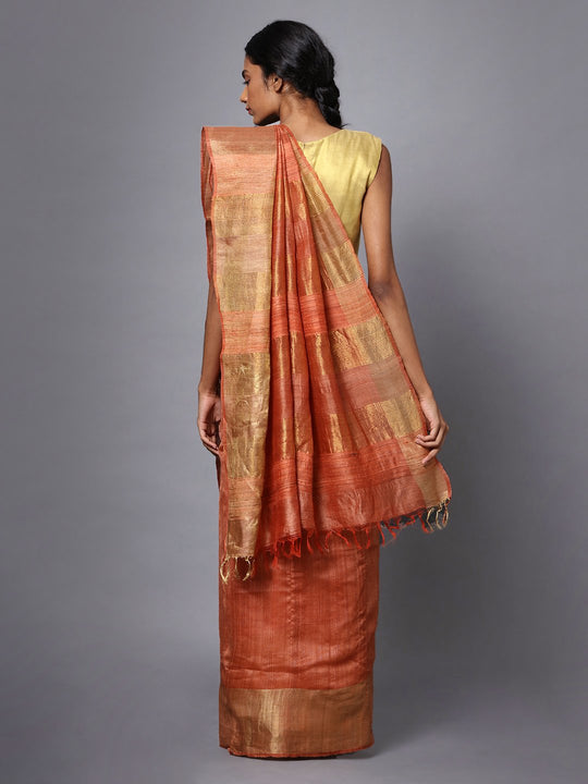 Handloom light orange tussar silk saree