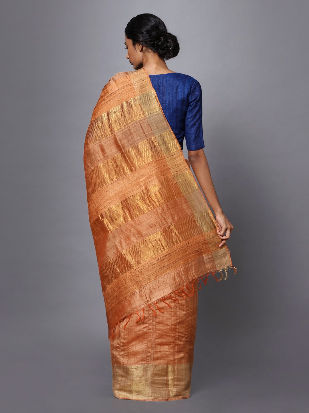 Light orange handloom tussar silk saree