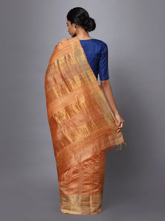 Light orange handloom tussar silk saree