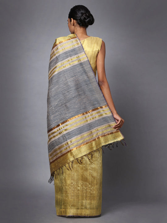 Light golden handloom tussar silk saree