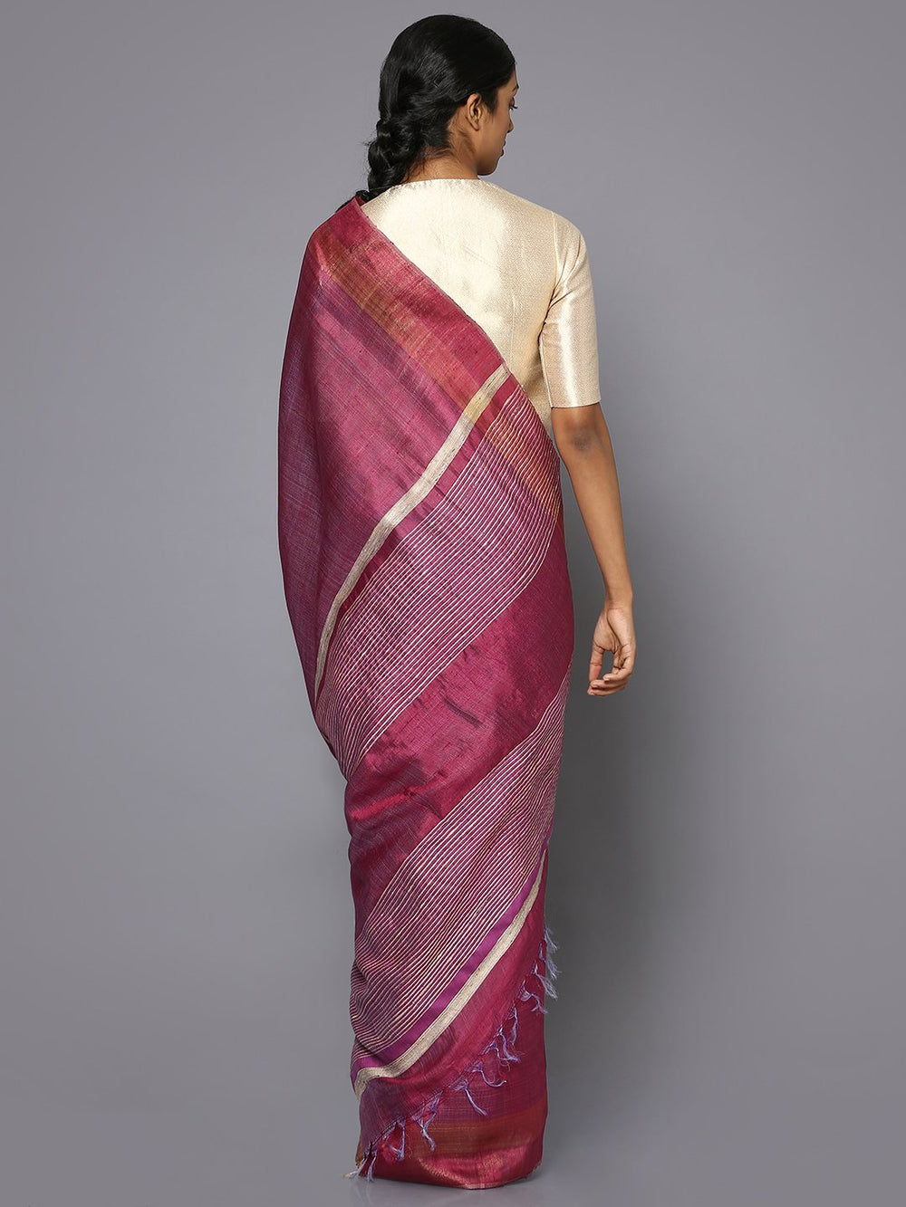 Magenta tussar silk saree
