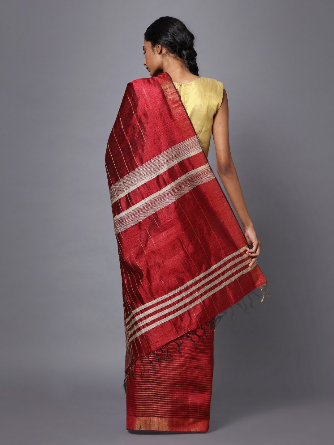 Red maroon handloom tussar silk saree