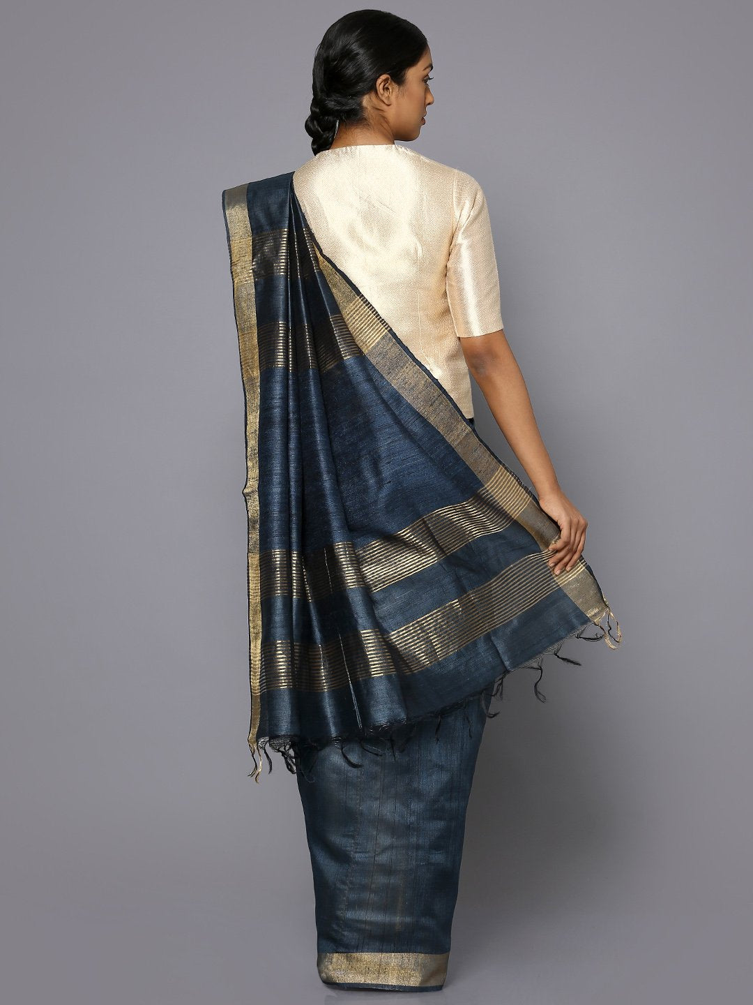 Blue tussar silk saree