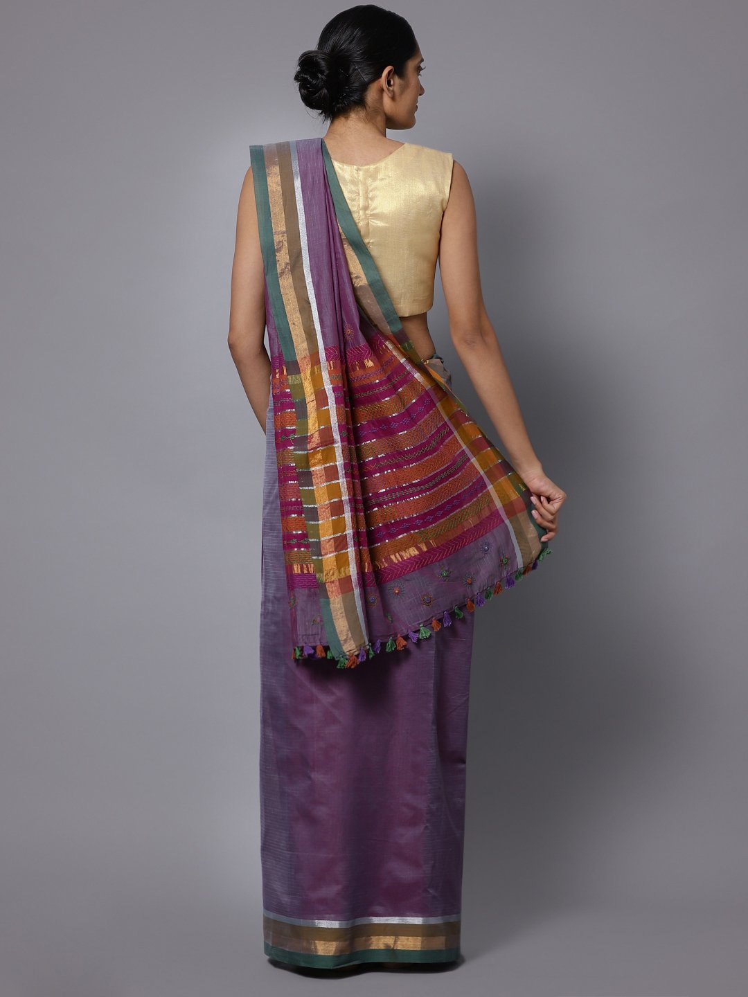Lavender hand embroidery cotton saree