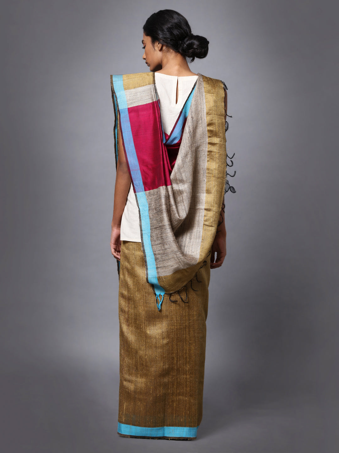Brown Handloom Tussar Silk Saree