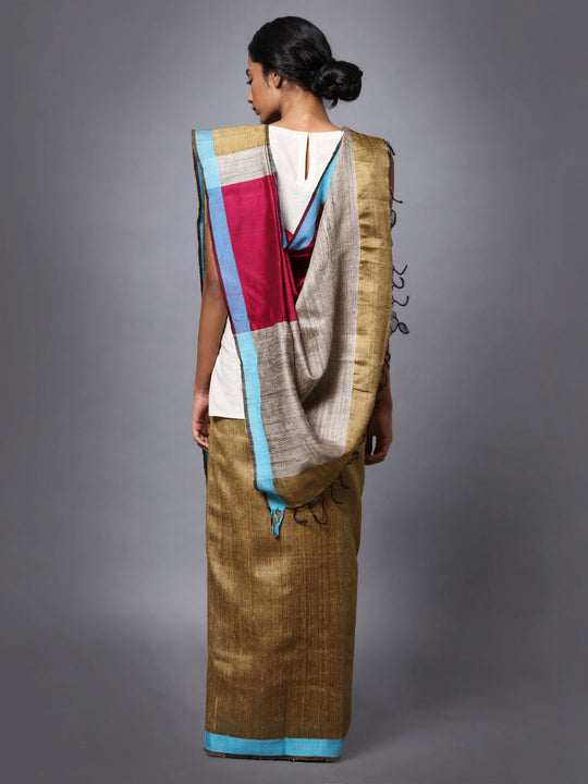Brown Handloom Tussar Silk Saree
