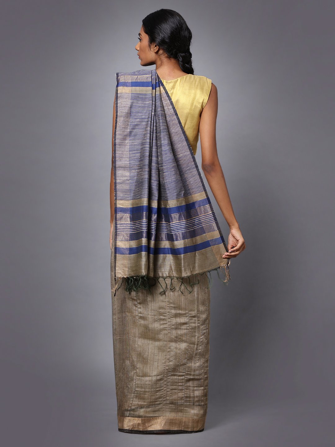 Grey beige handloom tussar silk saree