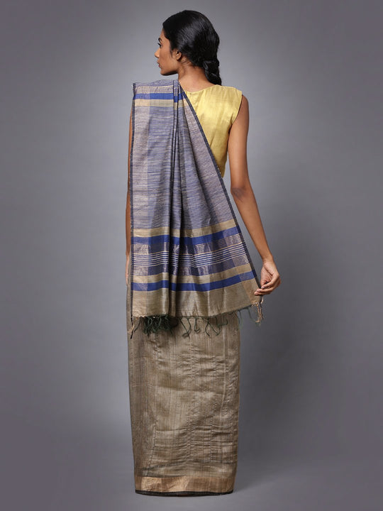 Grey beige handloom tussar silk saree