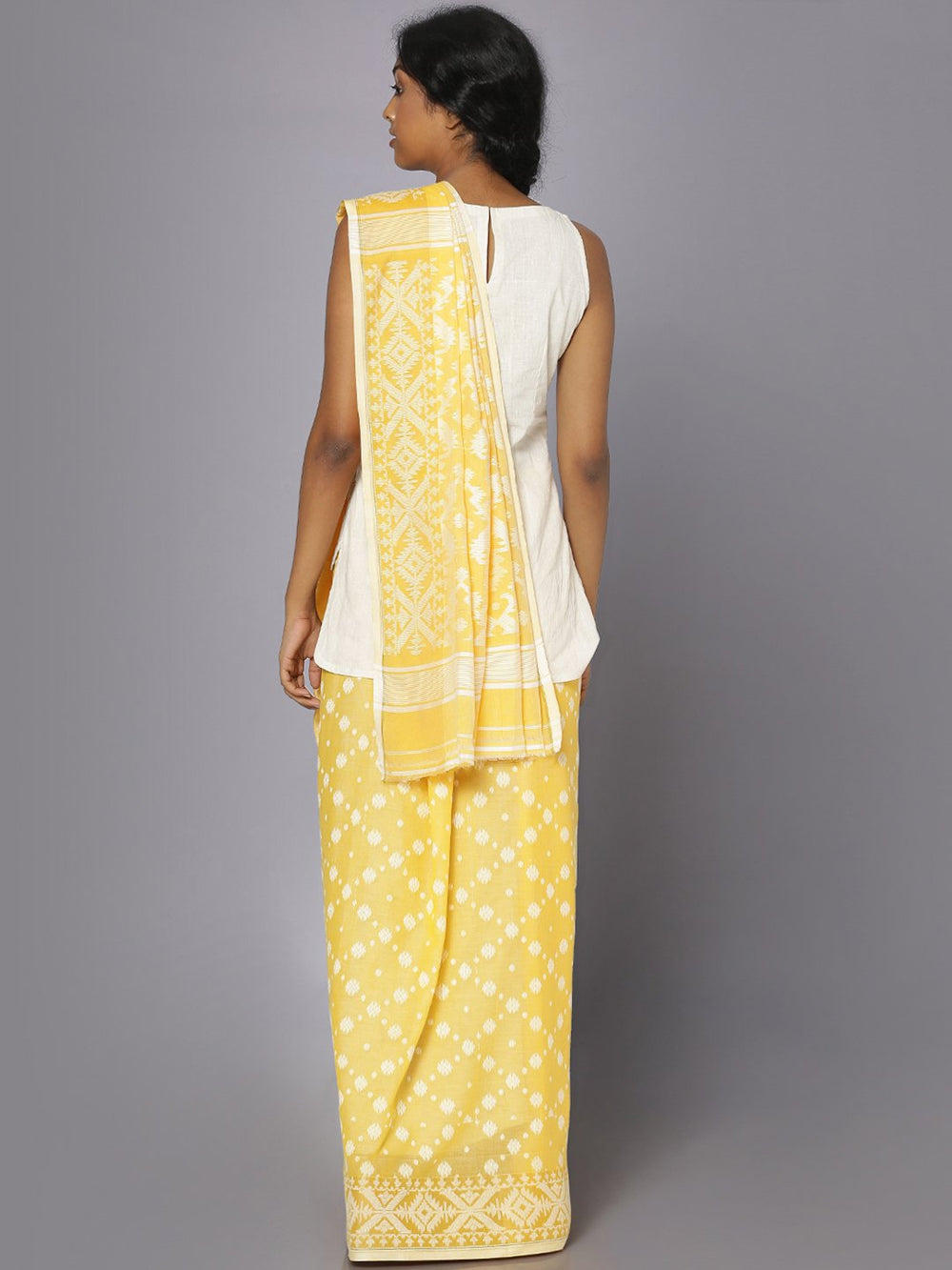 Yellow jamdani soft cotton saree