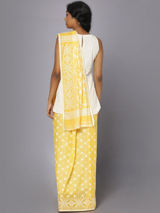 Yellow jamdani soft cotton saree