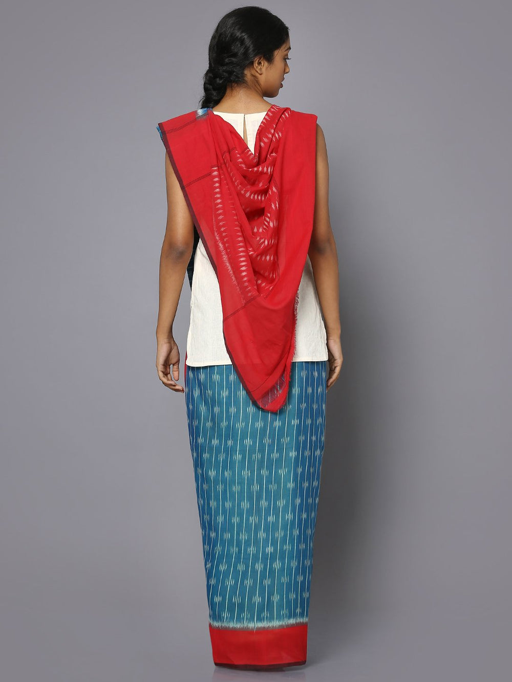 Blue & red ikat saree