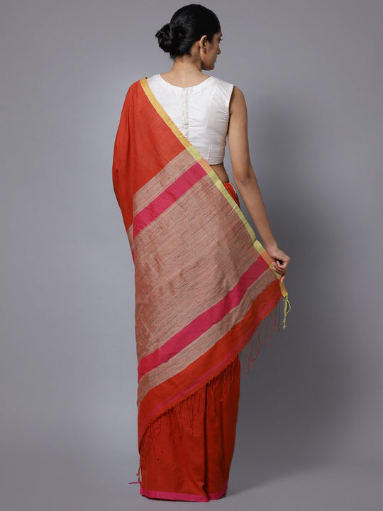Rust red bengal handloom soft cotton saree