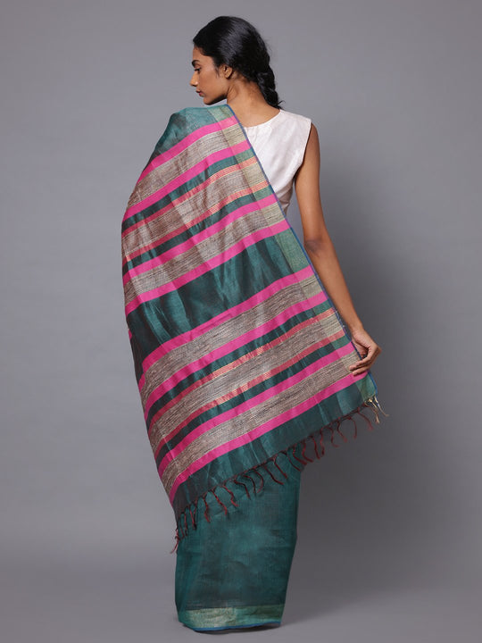 Green grey handloom tussar silk saree