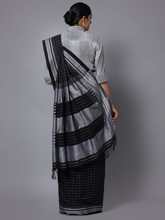 Black grey ilkal handloom cotton saree