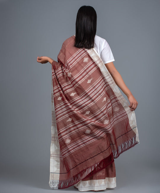 Brown handwoven tussar silk kotpad saree