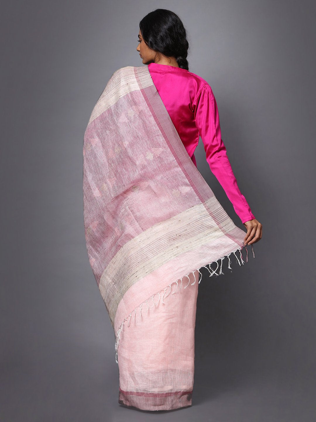 Light peach handloom linen saree
