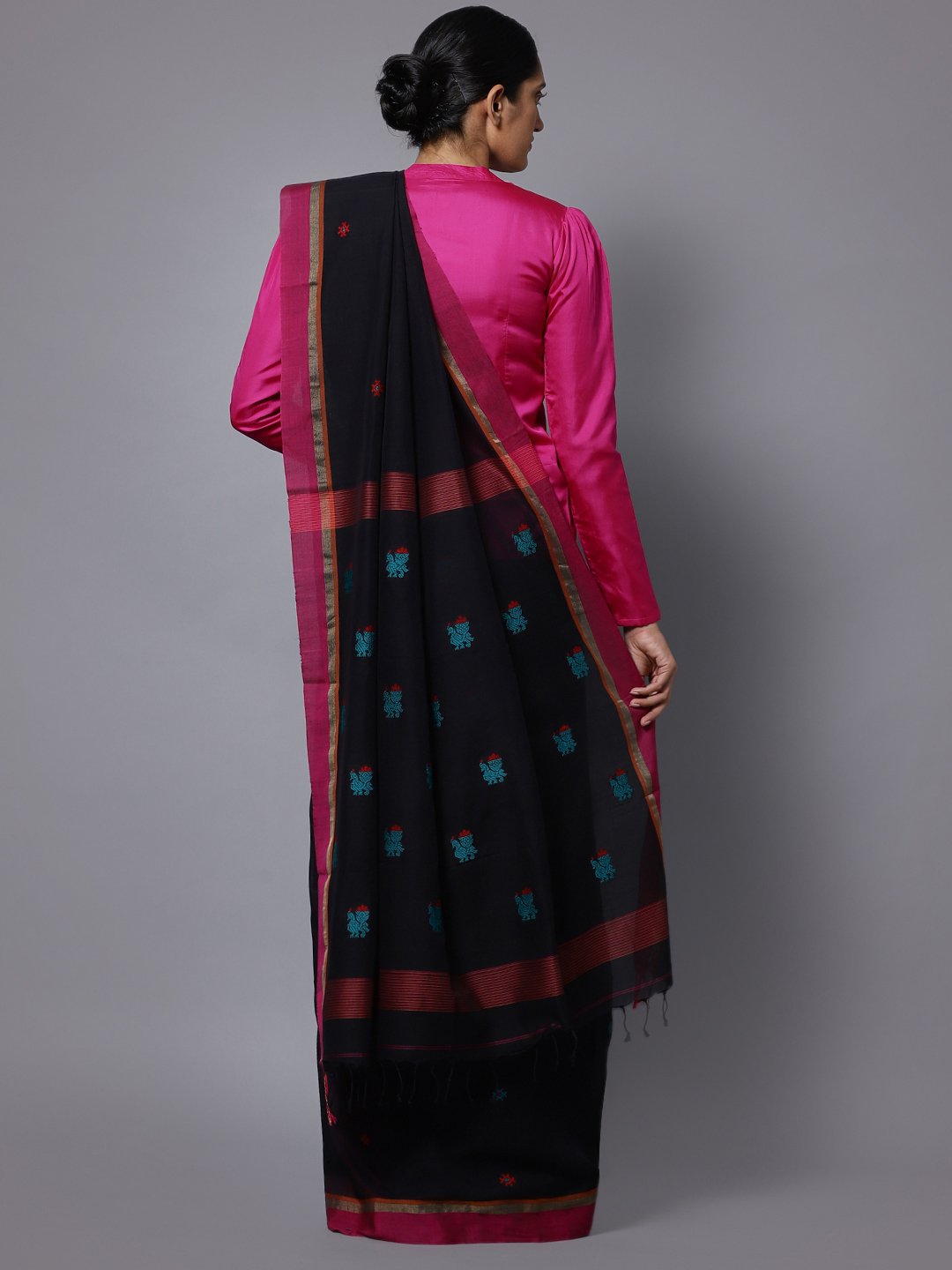 Black phulia jamdani handloom cotton saree